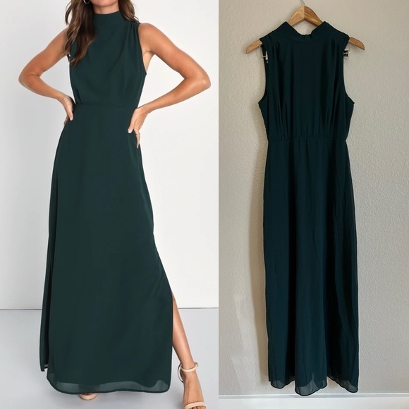 Lulus Dresses & Skirts - NWOT Classic Elegance Emerald Chiffon Sleeveless Mock Neck Maxi Dress